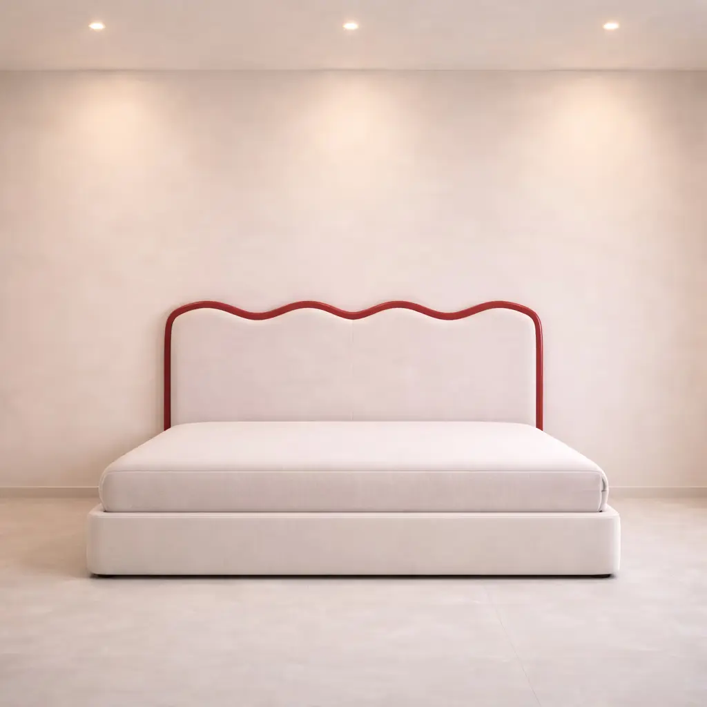 Scalloped Upholstered Bed with Contrast Piping - Image 2