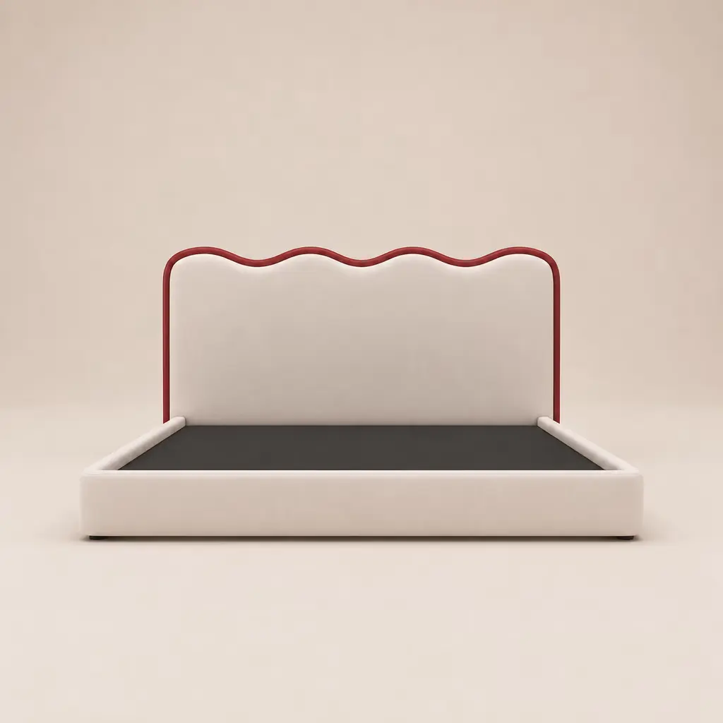 Scalloped Upholstered Bed with Contrast Piping